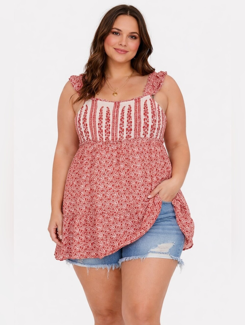 Womans Floral Ruffle Tank Top/ Tunic/Mini Dress